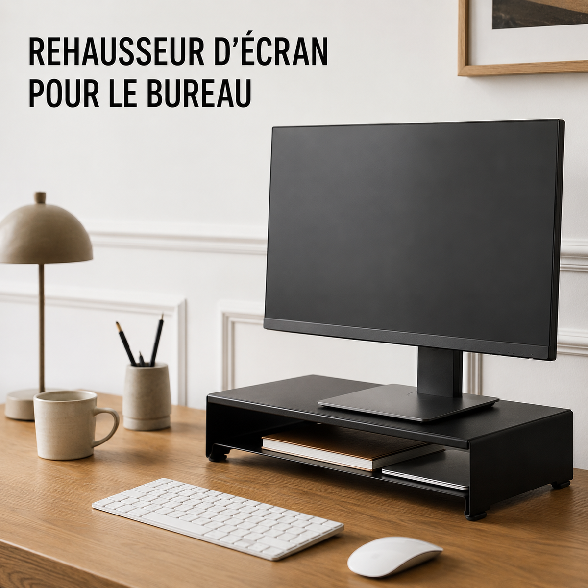 Rehausseur d’Écran en Métal avec Plateau de Rangement