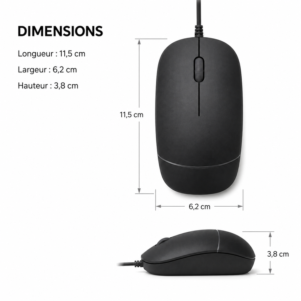 Souris USB Filaire Ambidextre 3 Boutons