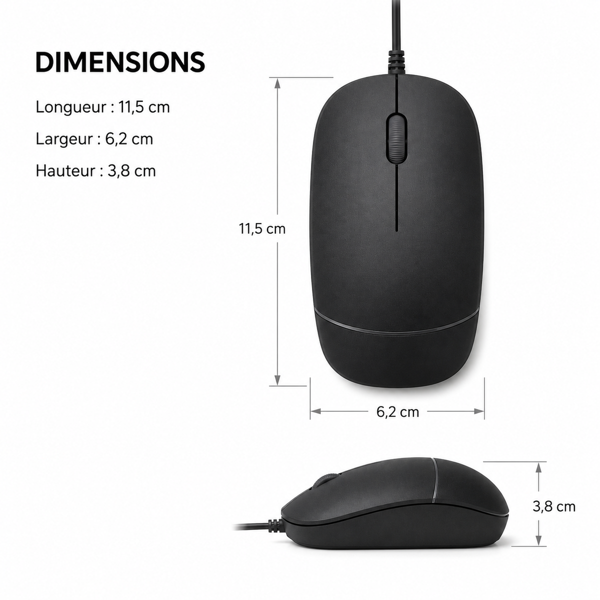 Souris USB Filaire Ambidextre 3 Boutons