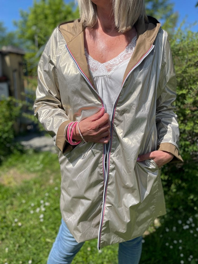 Veste imperméable Laura réversible longue camel et doré