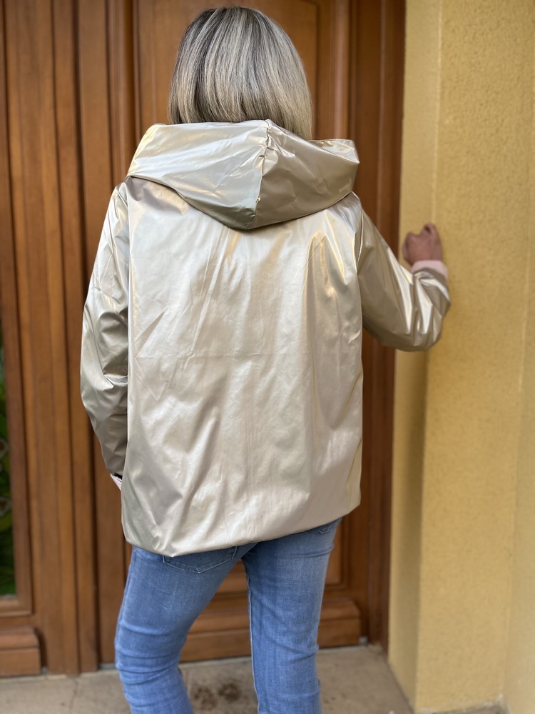 Veste imperméable Laura réversible courte rose et doré
