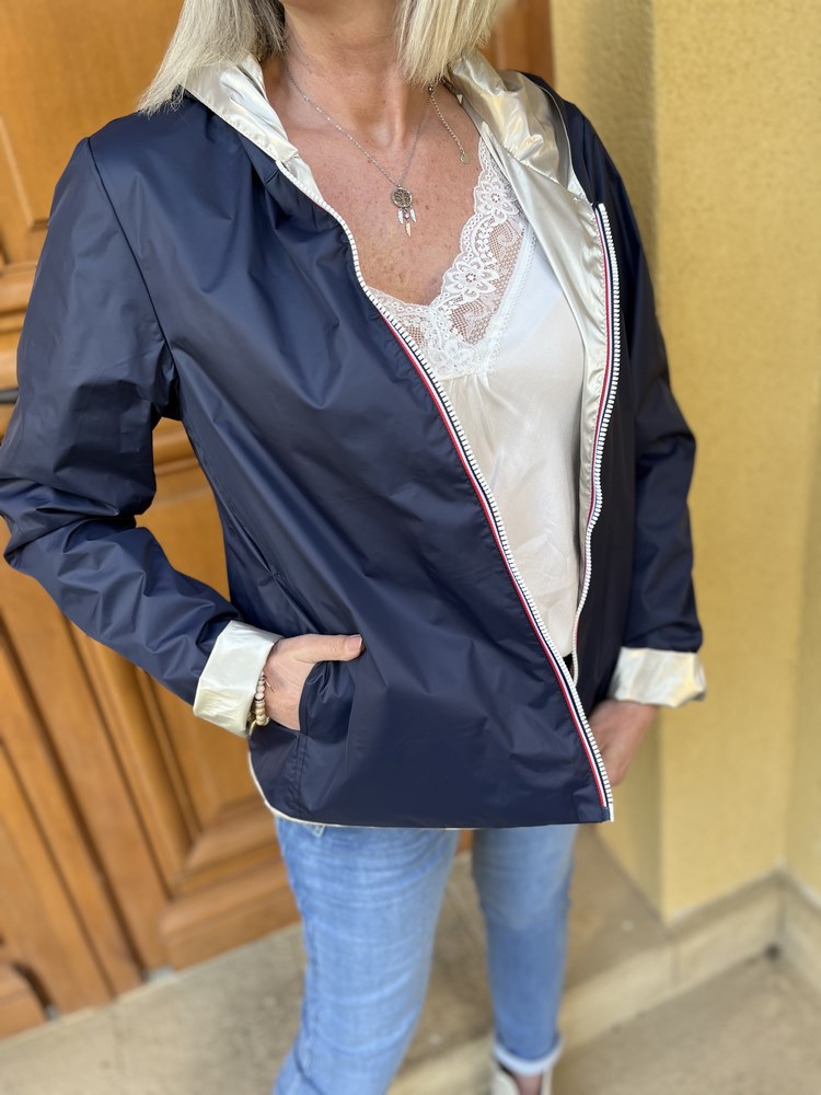 Veste imperméable Laura réversible courte bleu marine et doré
