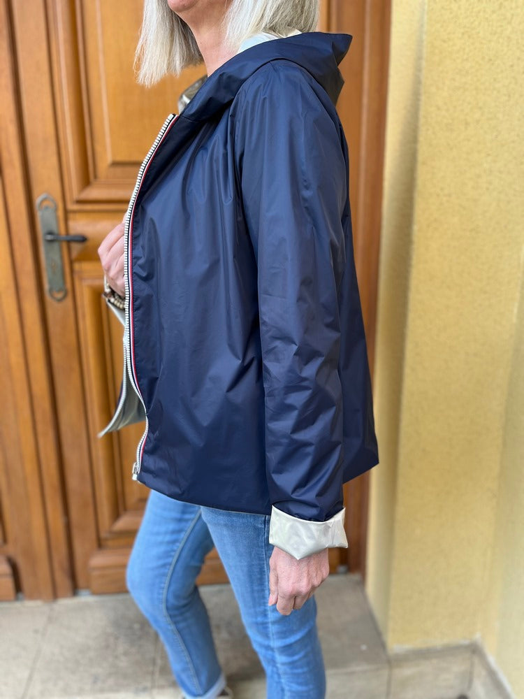Veste imperméable Laura réversible courte bleu marine et doré