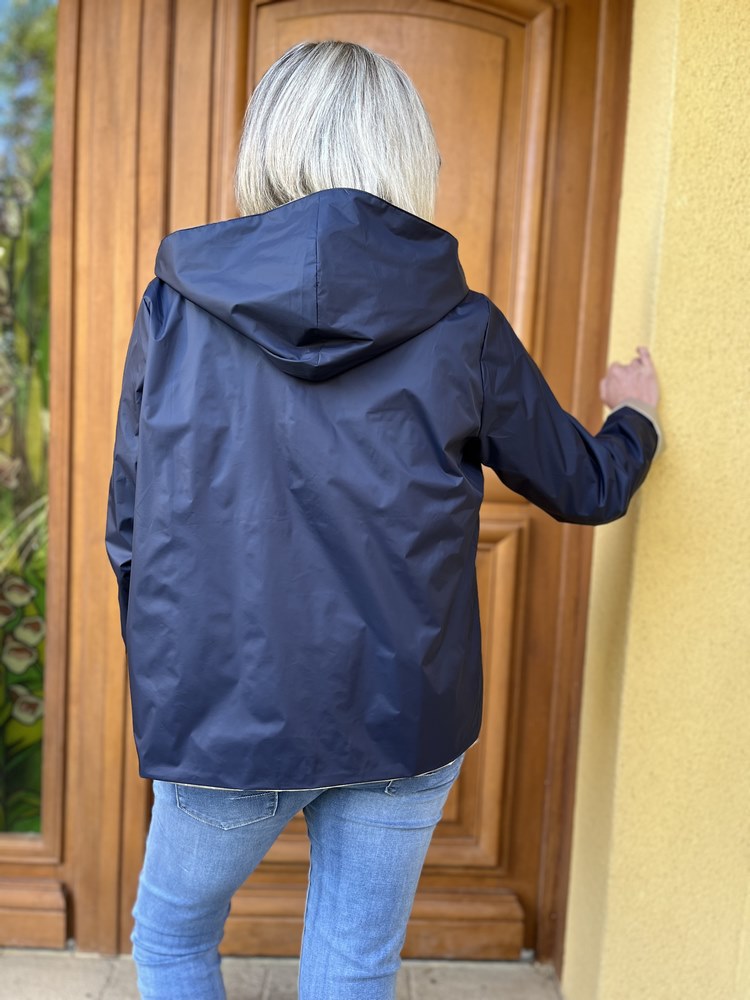 Veste imperméable Laura réversible courte bleu marine et doré