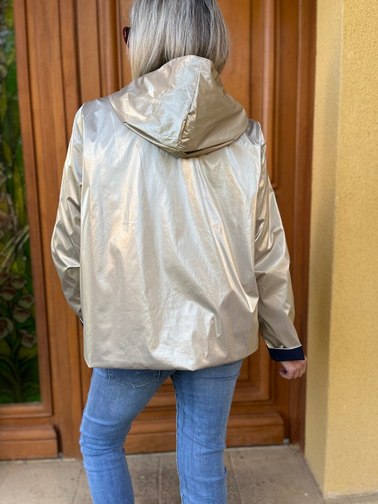 Veste imperméable Laura réversible courte bleu marine et doré
