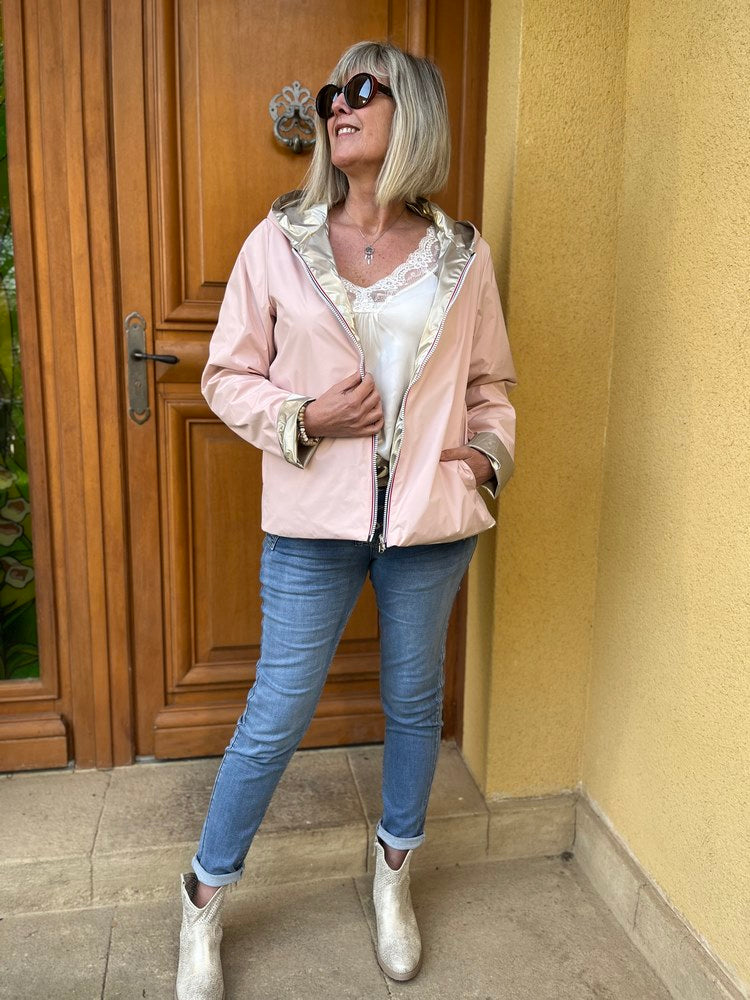 Veste imperméable Laura réversible courte rose et doré