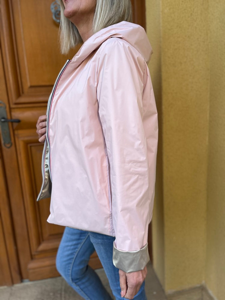 Veste imperméable Laura réversible courte rose et doré