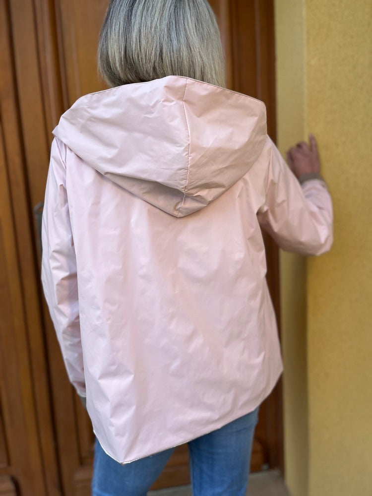 Veste imperméable Laura réversible courte rose et doré