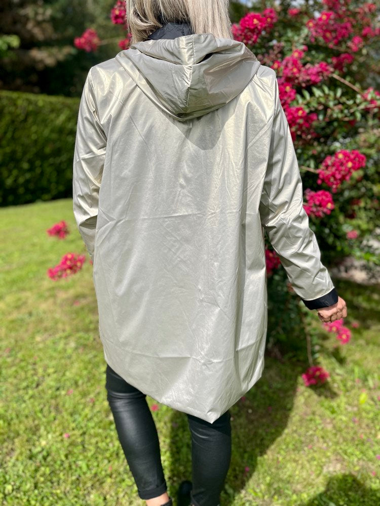 Veste imperméable Laura réversible longue noir et doré
