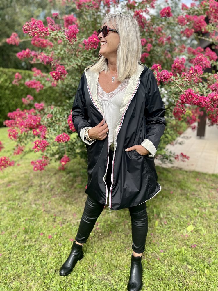 Veste imperméable Laura réversible longue noir et doré