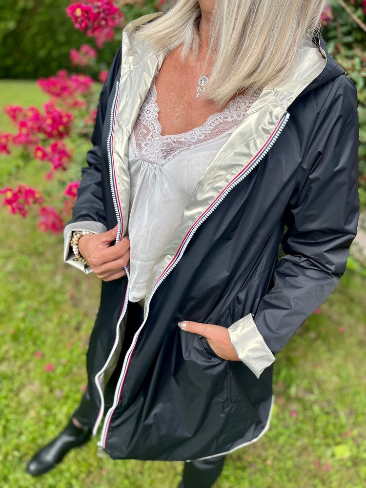 Veste imperméable Laura réversible longue noir et doré