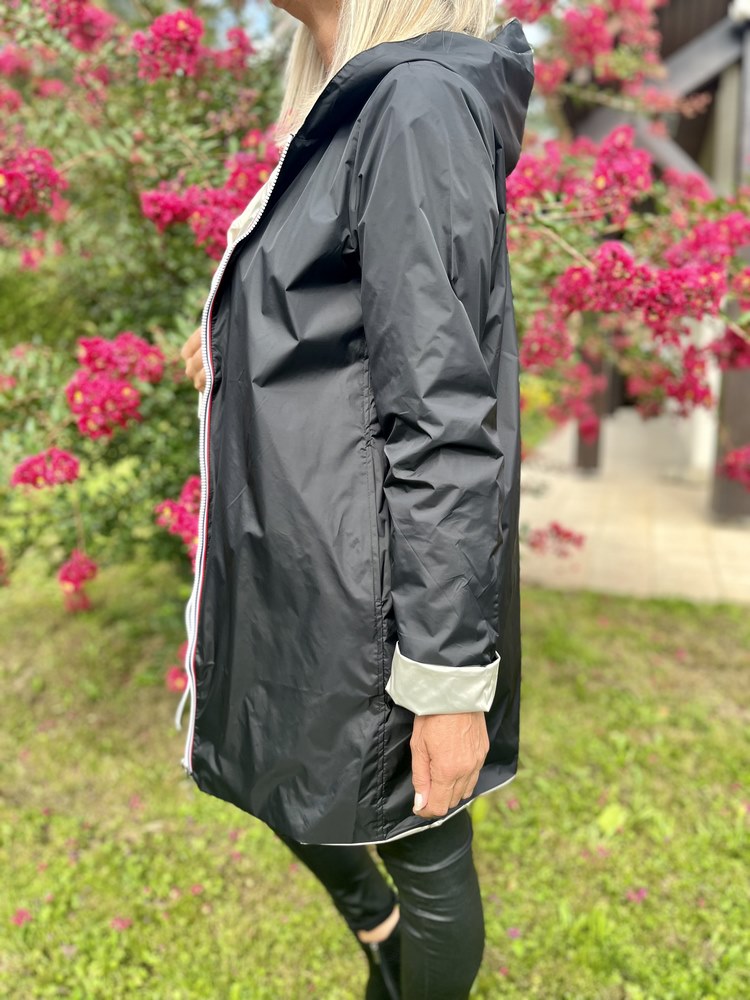 Veste imperméable Laura réversible longue noir et doré