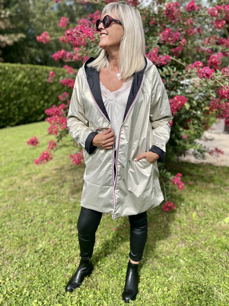 Veste imperméable Laura réversible longue noir et doré