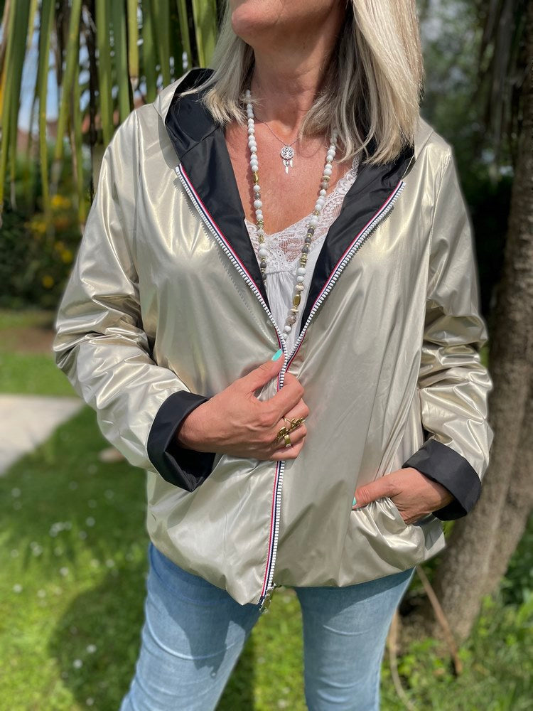 Veste imperméable Laura réversible courte noir et doré