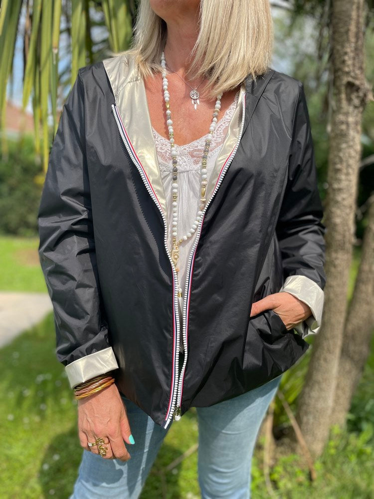Veste imperméable Laura réversible courte noir et doré