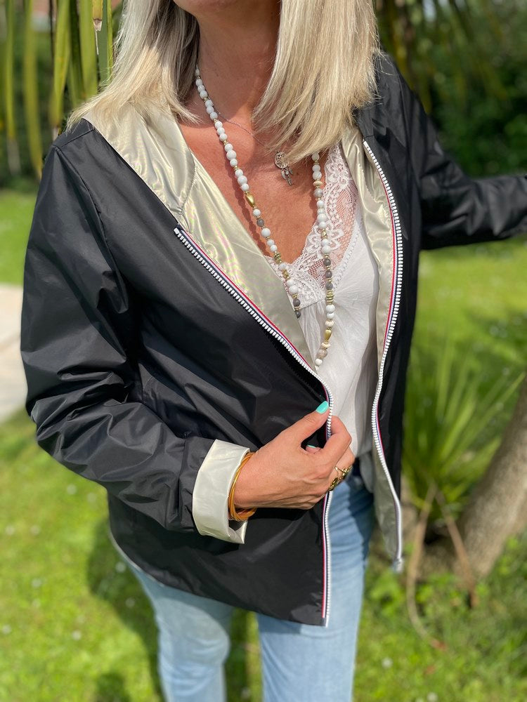 Veste imperméable Laura réversible courte noir et doré