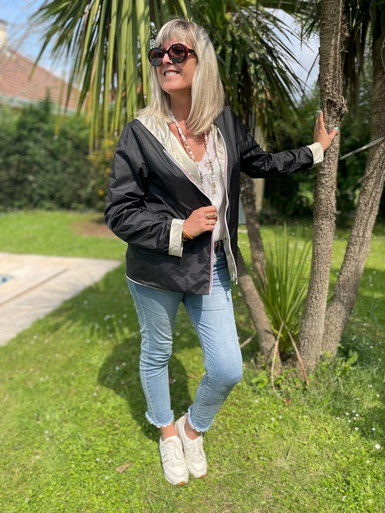 Veste imperméable Laura réversible courte noir et doré