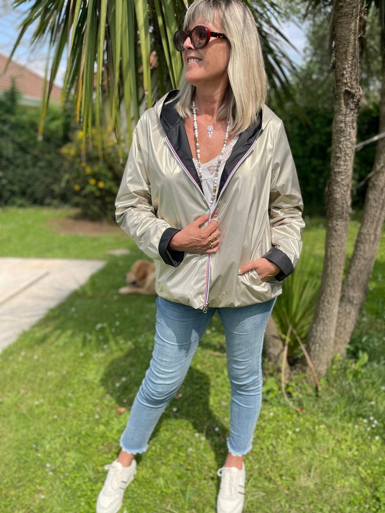 Veste imperméable Laura réversible courte noir et doré
