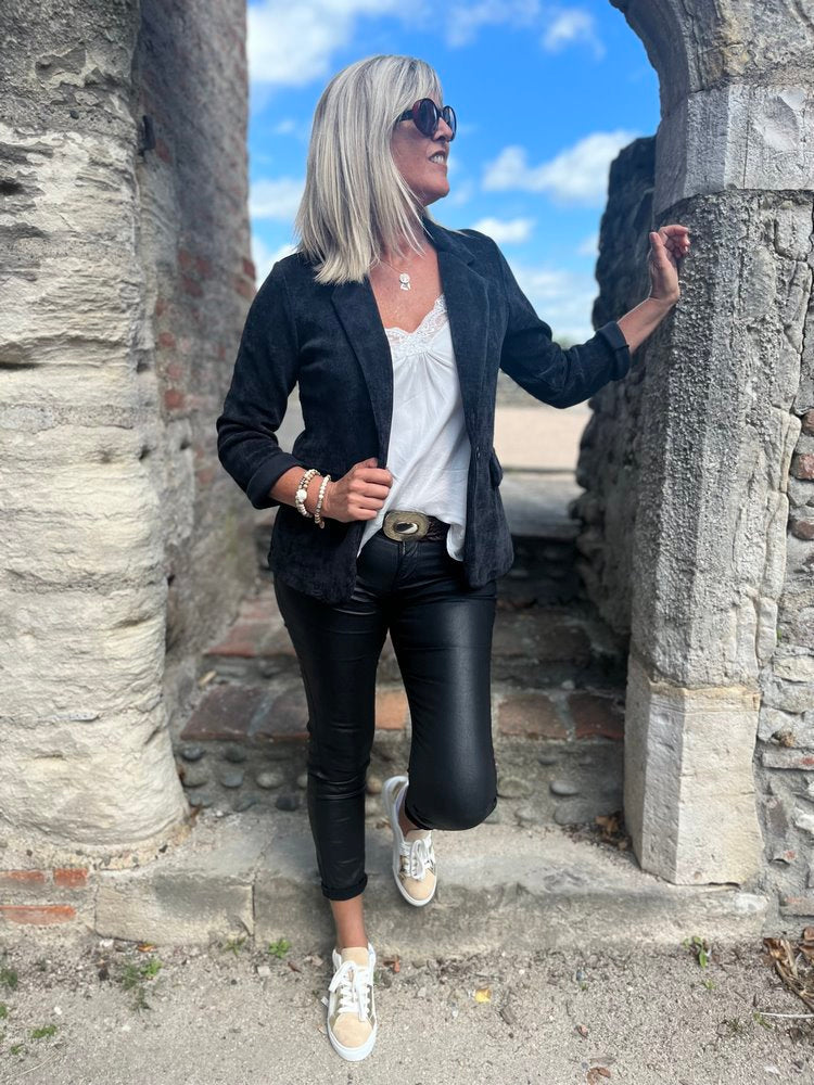 Veste tailleur en velours Sandra noir