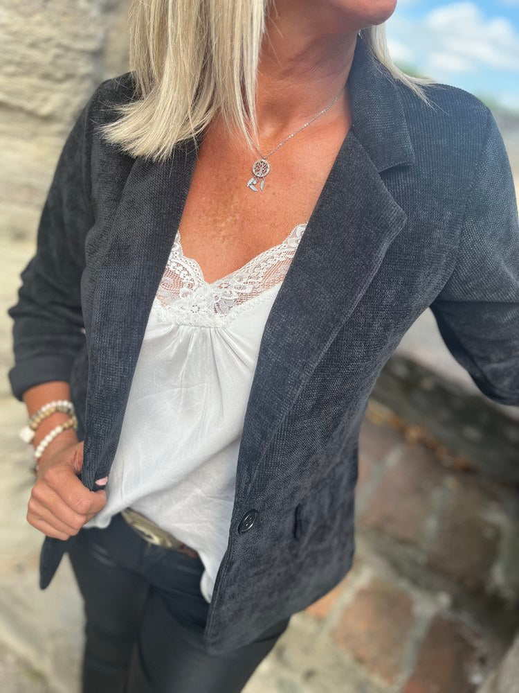 Veste tailleur en velours Sandra noir